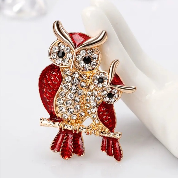 Owl Brooch Red and Gold NIP - Picture 2 of 4